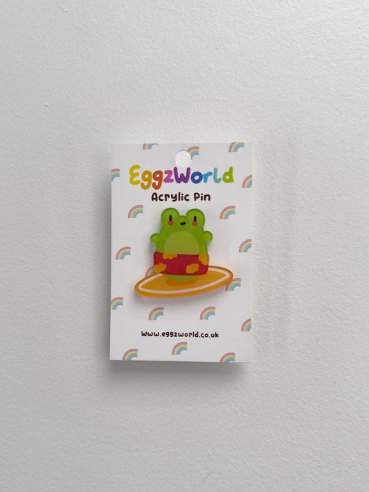 Surfer Frog Acrylic Pin